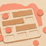 Editorial illustration in cutout-collage style depicting a cutout-collage shared pool of coral interactive tokens contending with kraft background job strips