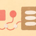 Editorial illustration in cutout-collage style depicting a cutout-collage connection-pool topology with counters at each hop from client to database