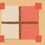 Editorial illustration in cutout-collage style depicting a cutout-collage two-by-two concurrency test scenario matrix with coral corner tabs