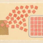 Editorial illustration in cutout-collage style depicting a cutout-collage batch envelope expanding into thirty pooled sub-request tiles