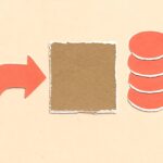 Editorial illustration in cutout-collage style depicting a cutout-collage Little's Law flow with coral throughput stream, latency box, and in-flight tokens