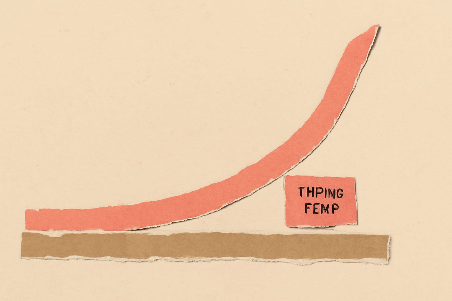 Editorial illustration in cutout-collage style depicting a cutout-collage queue-depth curve with a coral tipping-point tab under sustained load